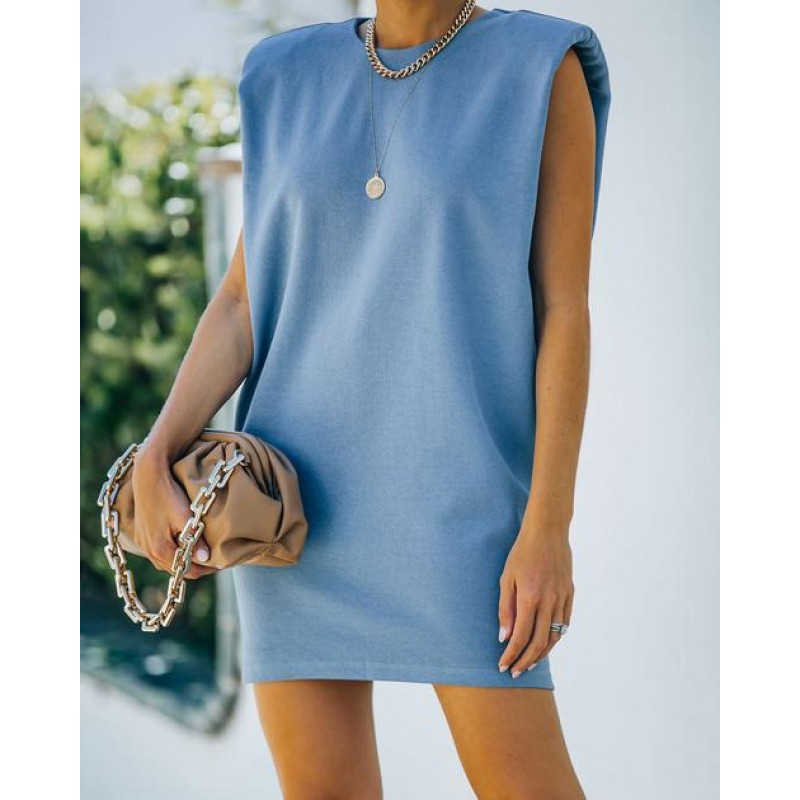 Hilton Cotton Blend Padded T-Shirt Dress - Blue