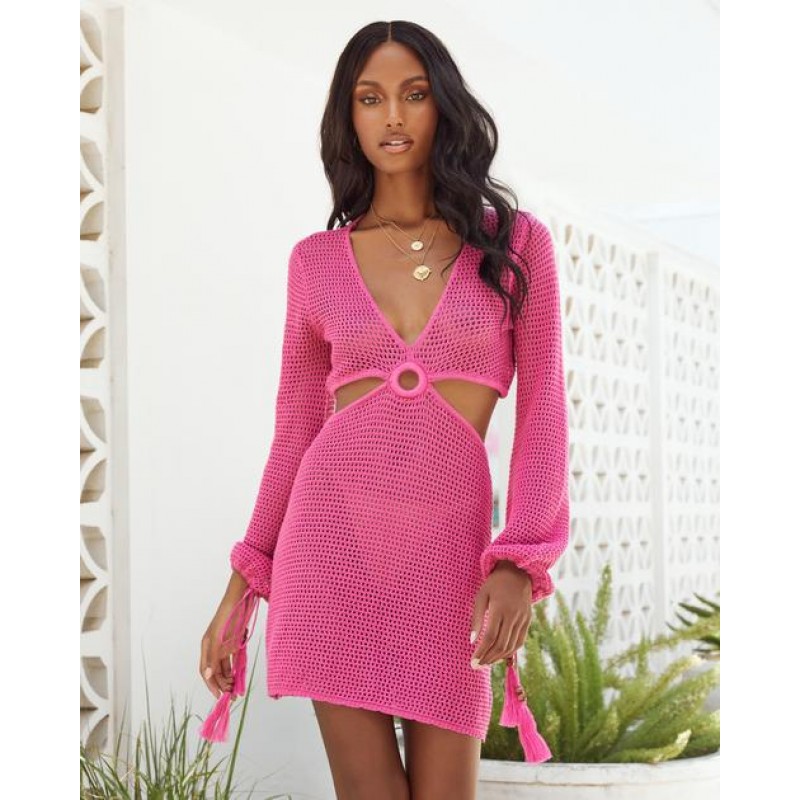 Feel That Sun Cotton Blend Cover-Up Dress - Magenta