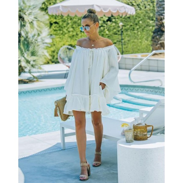 Sun Baked Cotton Pocketed Bell Sleeve Dress