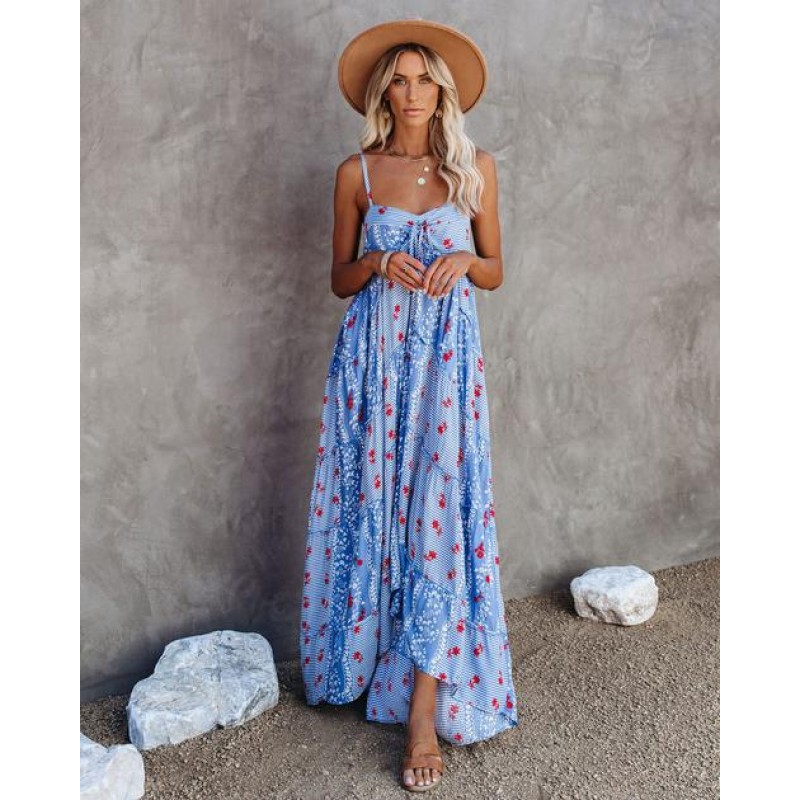 Point Bonita Pocketed High Low Patchwork Maxi Dress